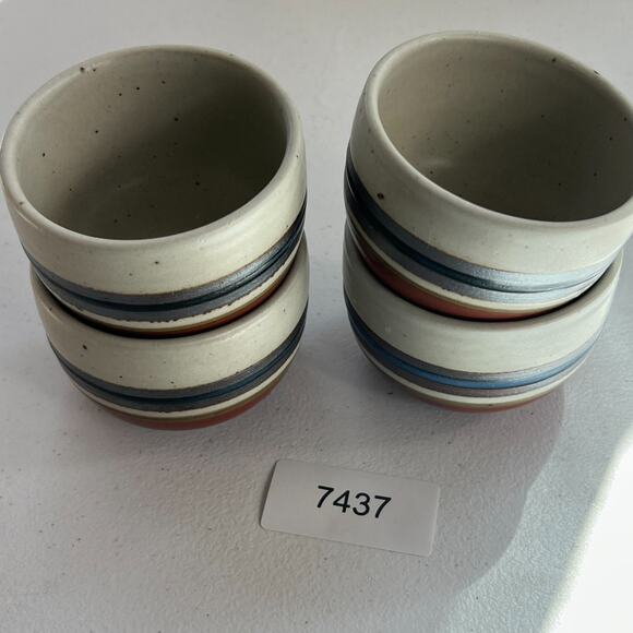 Unbranded Speckled Stoneware Ceramic Tea Cups Japan Set of 4 Blue Stripe 3" - Picture 14 of 14